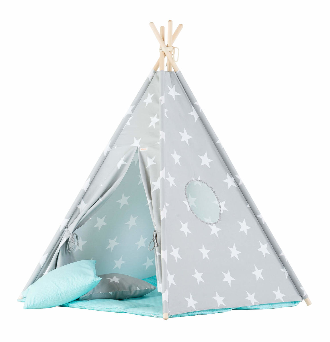 Image of WigiWama Sterne Tipi Zelt grau-mint bei nettoshop.ch