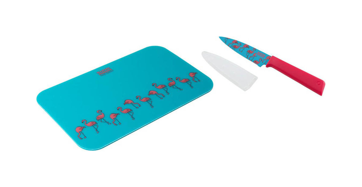 Image of Kuhn Rikon Rüstmesser / Schneidebrett Set (Limited Edition Flamingo) bei nettoshop.ch