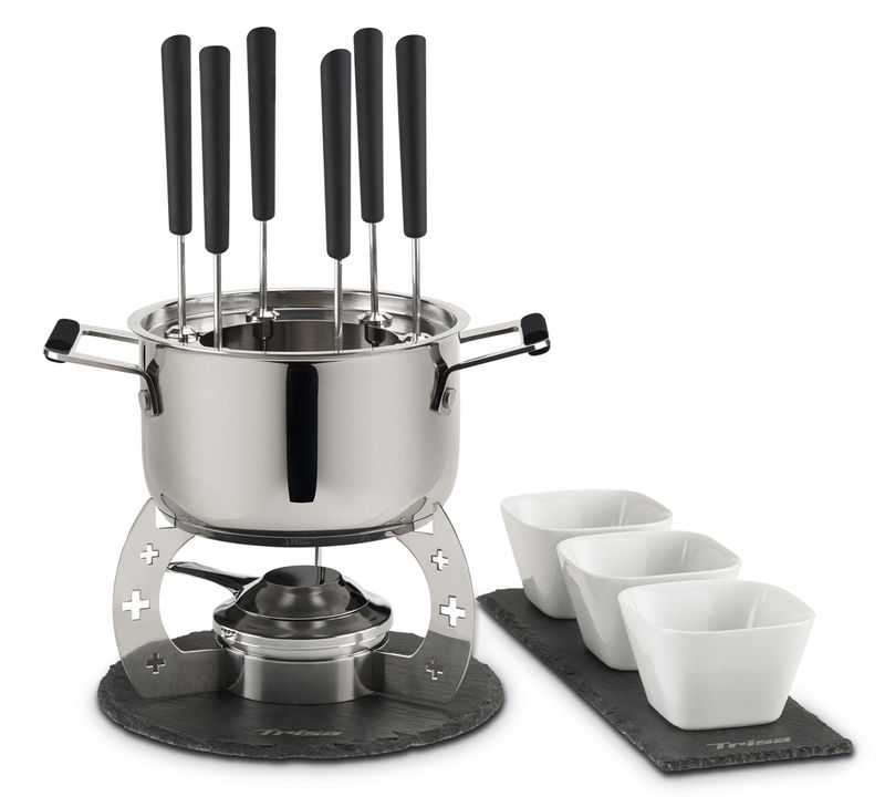 rotel Fondue-Set (Chinoise / Bourguignonne) Edelstahlpfanne mit 6 Fon